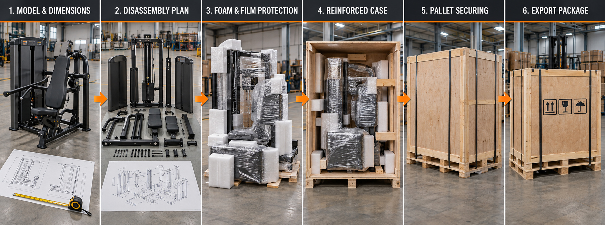 Commercial gym equipment export packaging process