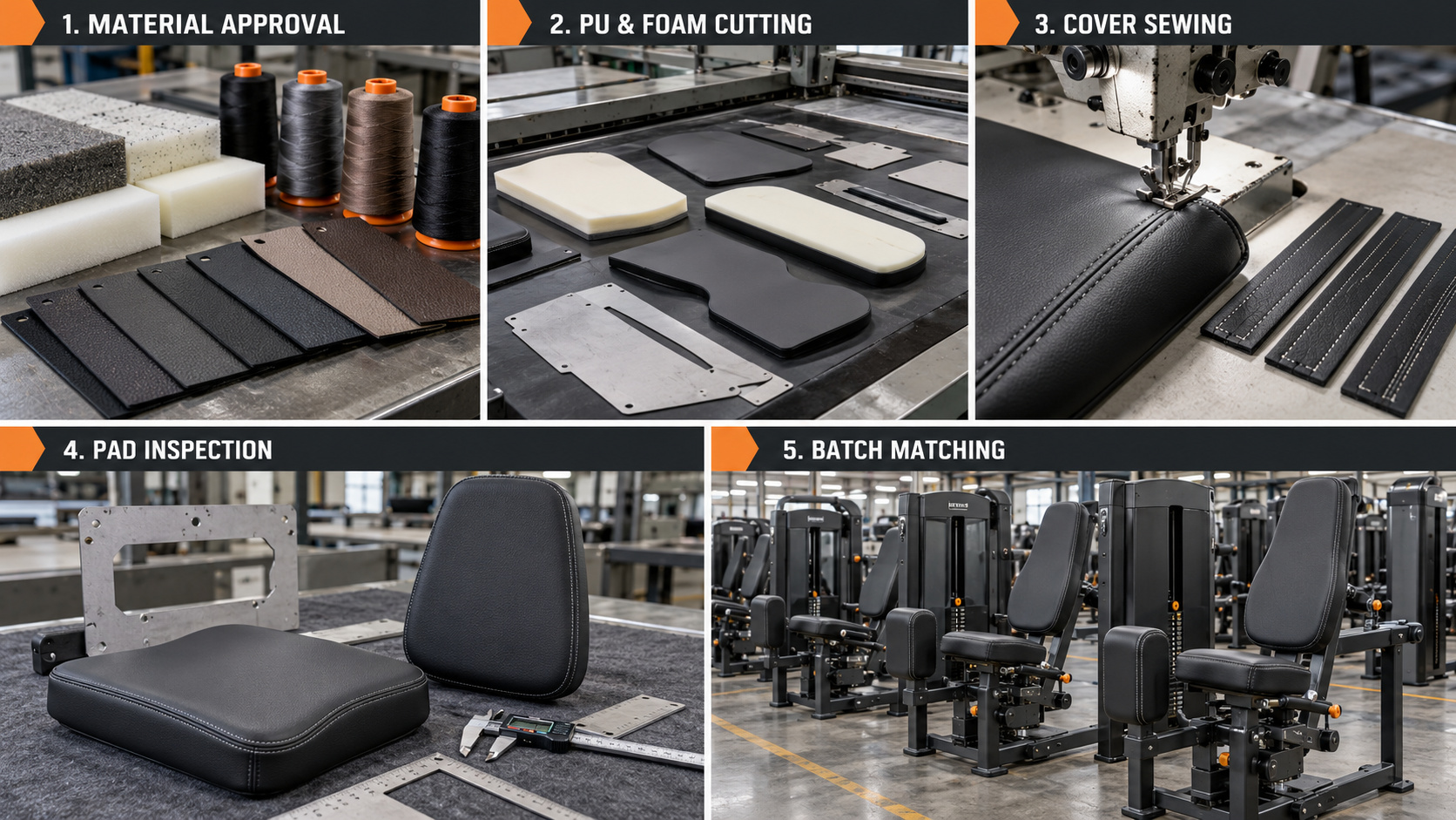 Commercial gym equipment pad quality control