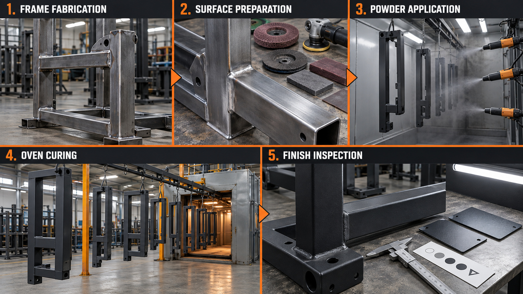 Commercial gym frame powder coating inspection