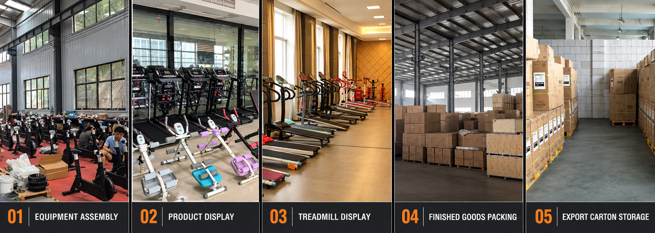 Gym equipment assembly and export preparation