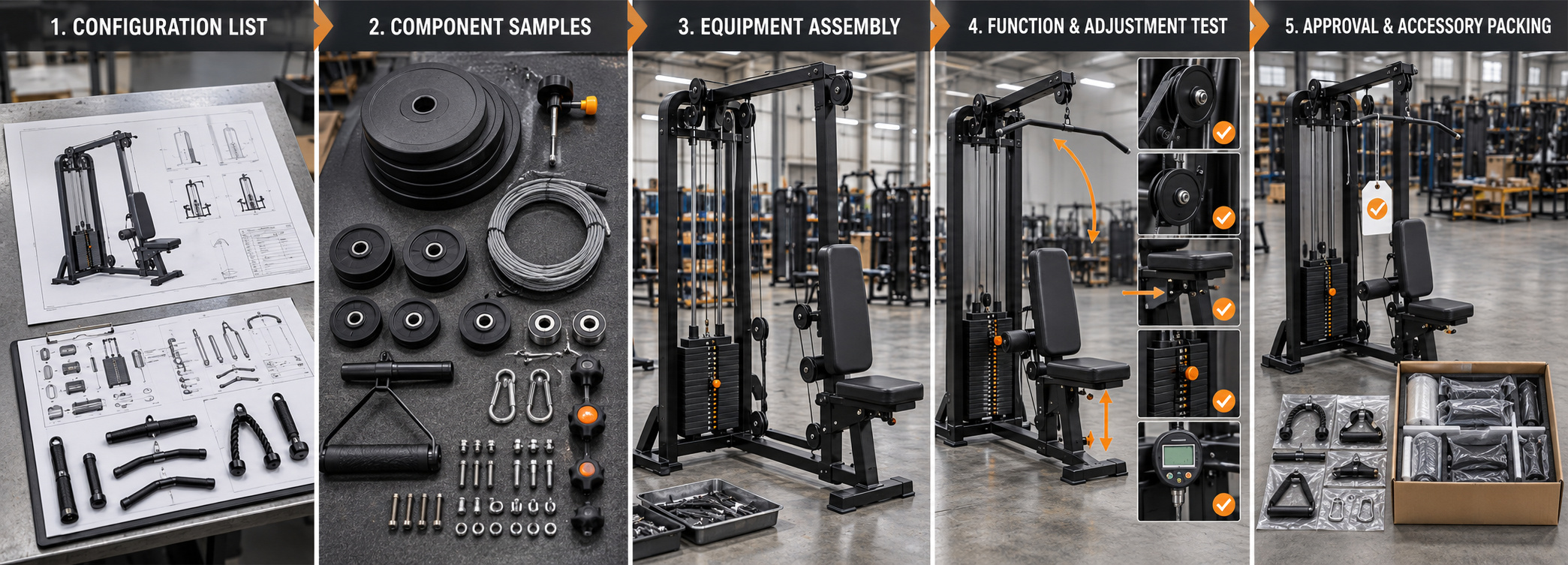 Gym equipment configuration and functional testing