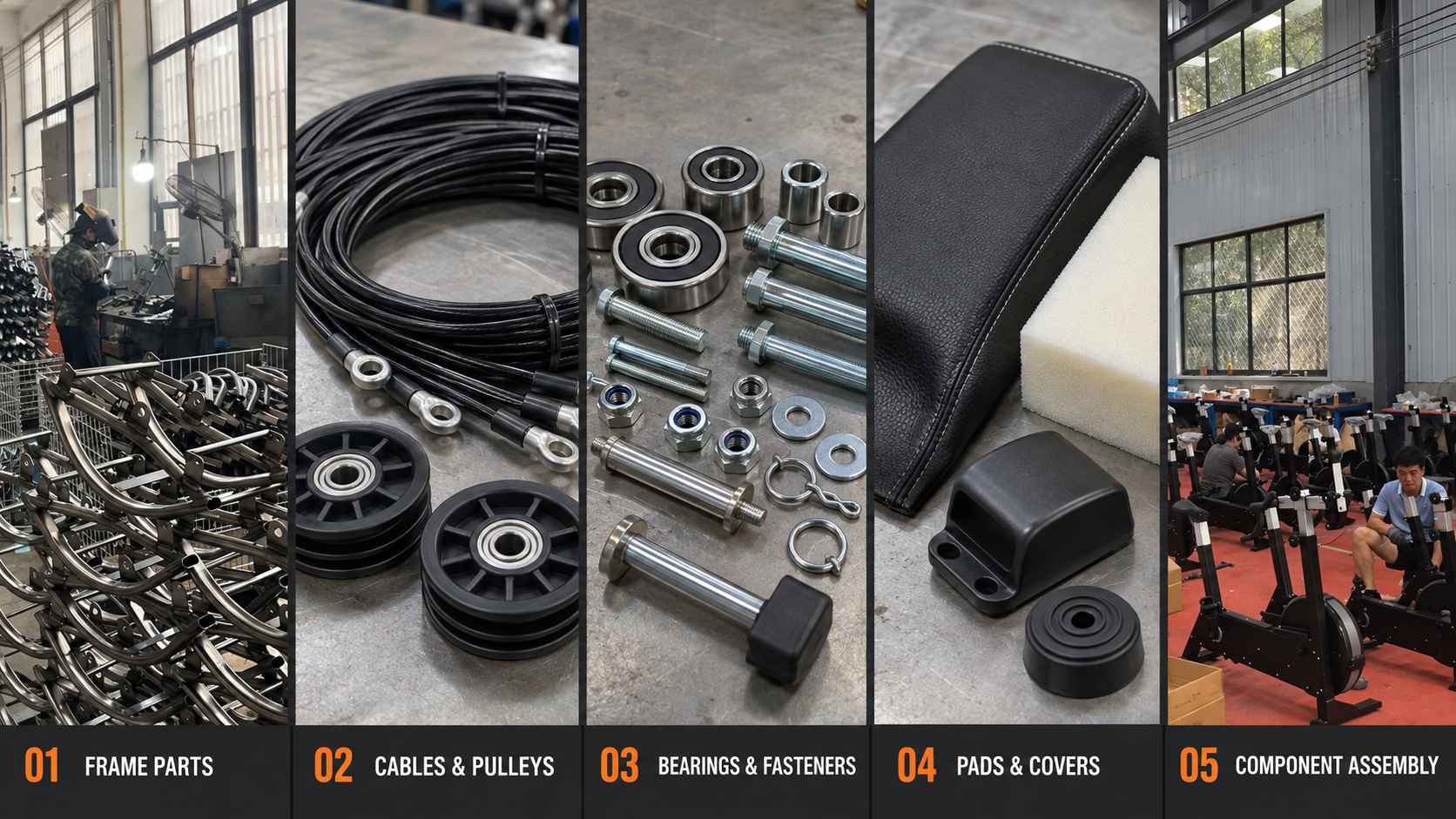Gym equipment frame and component details