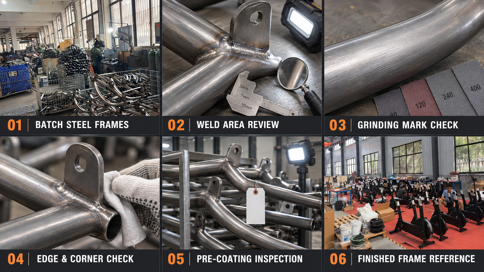 Gym equipment frame surface inspection