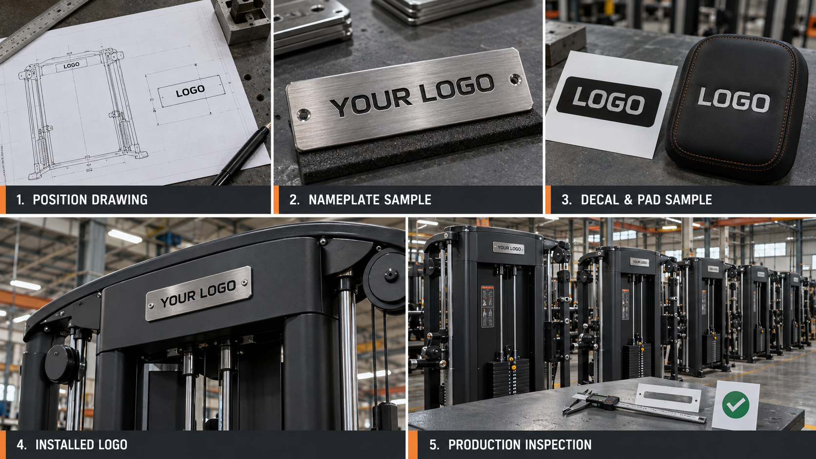 Gym equipment logo sampling and inspection