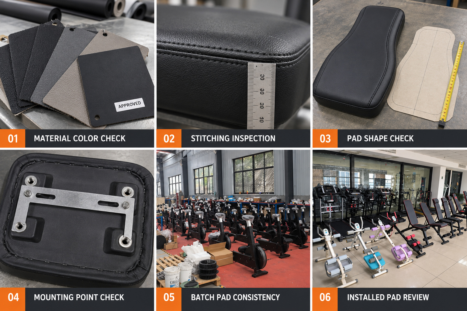 Gym equipment upholstery quality inspection process