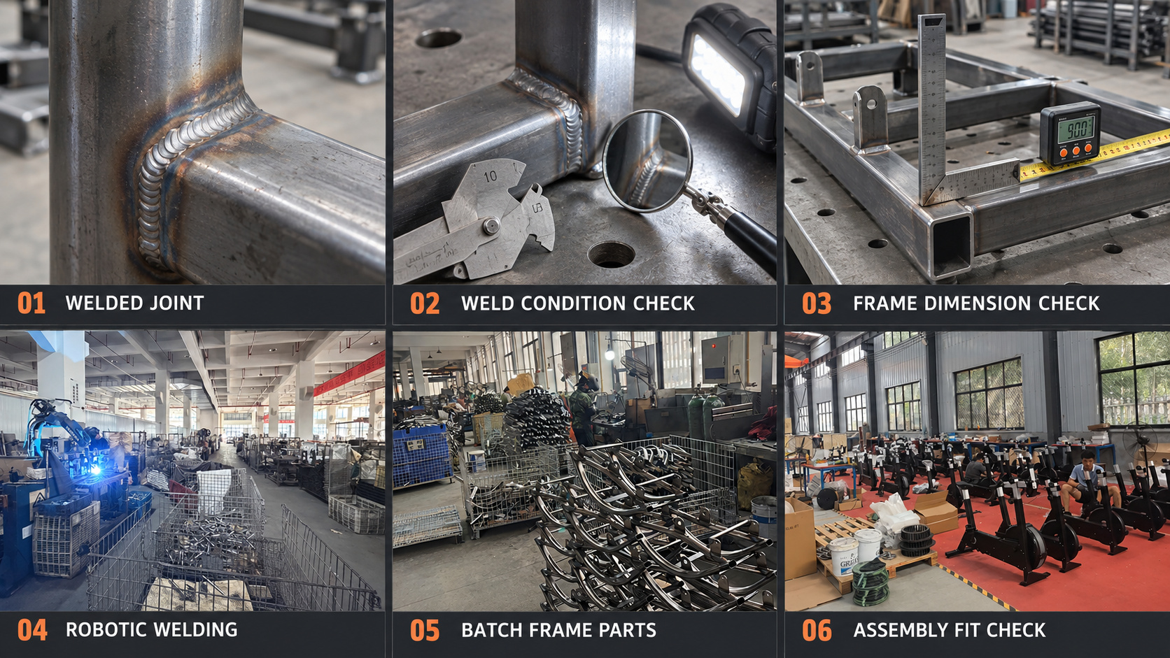 Welded gym equipment frame inspection